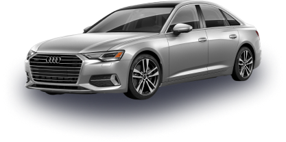A silver Audi sedan on a simple background.